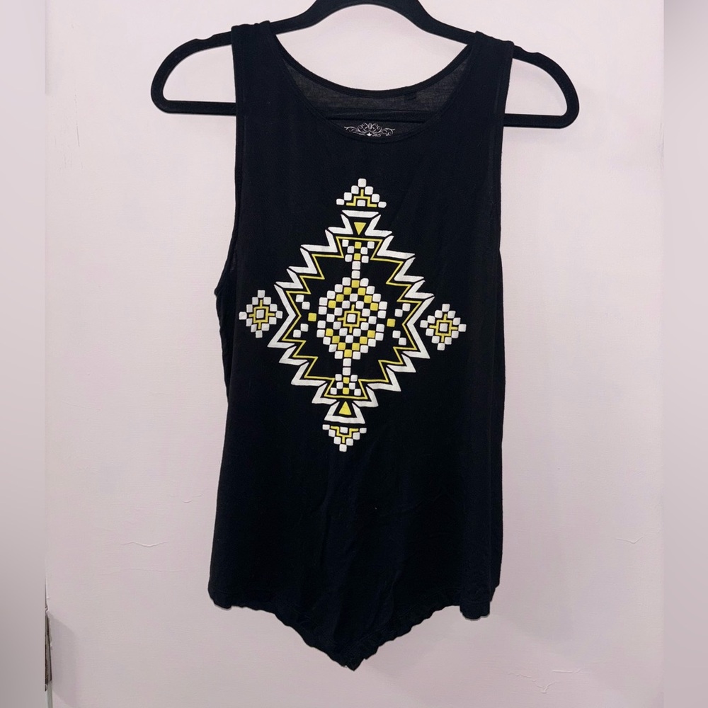 Aztec Pattern Black Tank Top